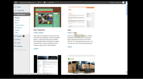 WordPress Dashboard: Preview Theme