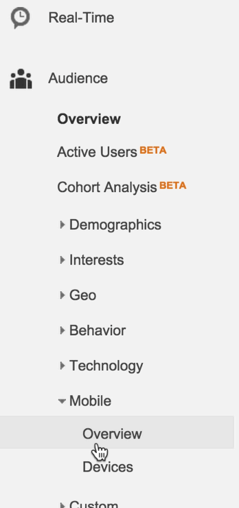 Within Google Analytics, select audience and then mobile