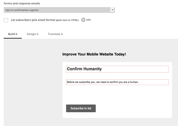 MailChimp captcha signup form