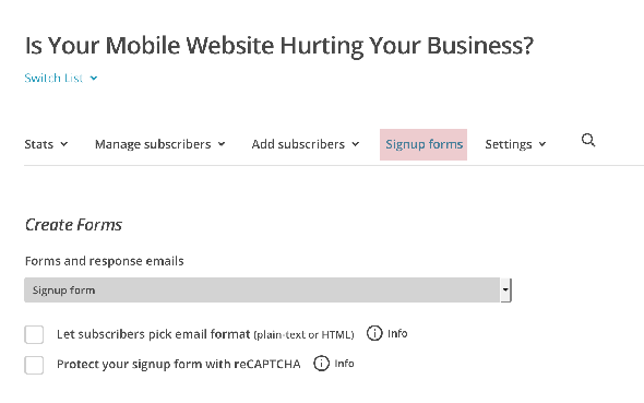 MailChimp signup forms