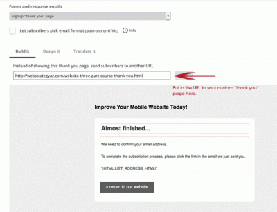 MailChimp thank you page