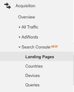 google analytics search console landing pages