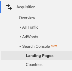 google analytics search console landing pages