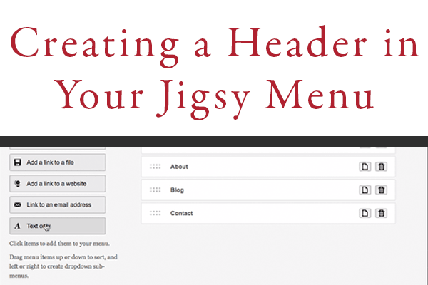 editing a menu in jigsy - creating a text header