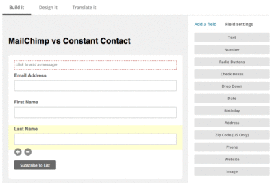 mailchimp feature - sign-up form designer