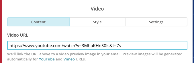 mailchimp video URL field youtube video
