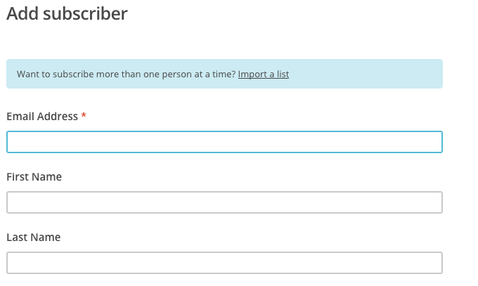 mailchimp list add subscriber name and email address